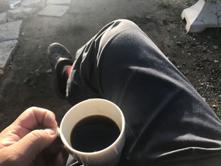 浴びながらの朝のコーヒータイム